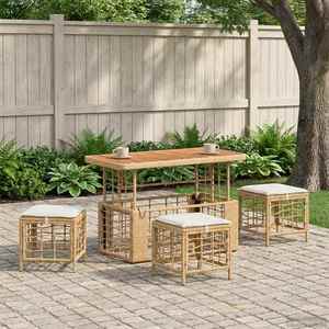 vidaXL Set de masă pentru grădină cu pernă 4 pcs Natur și Alb imagine