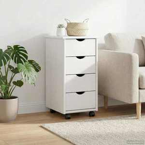 vidaXL Cabinet mobil cu roata Alb 34 x 39 x 65, 5 cm Lemn de pin masiv imagine