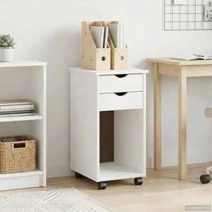 vidaXL Cabinet mobil cu roata Alb 34 x 39 x 65, 5 cm Lemn masiv de pin imagine