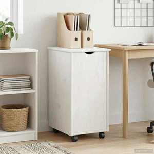 vidaXL Cabinet mobil cu roata Alb 34 x 39 x 65, 5 cm Lemn de pin masiv imagine