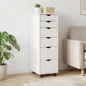 vidaXL Cabinet mobil cu roata Alb 34 x 39 x 93, 5 cm Lemn de pin masiv imagine
