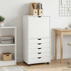 vidaXL Cabinet mobil cu roata Alb 53 x 39 x 103 cm Lemn de pin masiv imagine