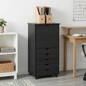 vidaXL Cabinet mobil cu roata Gri 53 x 39 x 103 cm Lemn de pin masiv imagine