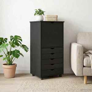 vidaXL Cabinet mobil cu roata Negru 53 x 39 x 103 cm Lemn de pin masiv imagine