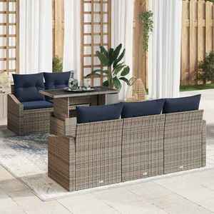 vidaXL Set de canapele pentru grădină cu pernă 6 pcs Gri poliratan imagine
