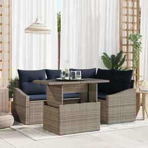 vidaXL Set de canapele pentru grădină cu pernă 5 pcs Gri și bleumarin imagine