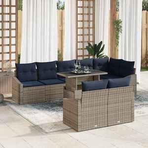 vidaXL Set de canapele pentru grădină cu pernă 9 pcs Gri și bleumarin imagine