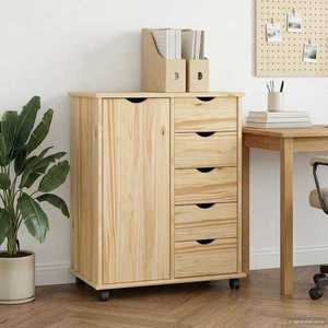 vidaXL Cabinet mobil cu roata Maro 63, 5 x 39 x 79 cm Lemn de pin masiv imagine