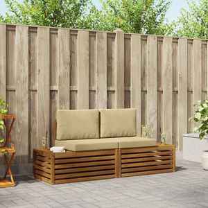 vidaXL Set de canapele de exterior cu pernă 2 Bucată Natural și Bej imagine