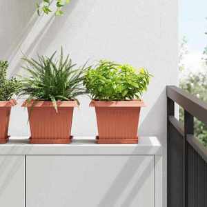 vidaXL Tavă Pătrată pentru Flori 6 pcs Roșu cărămidă 18 x 18 x 2 cm imagine