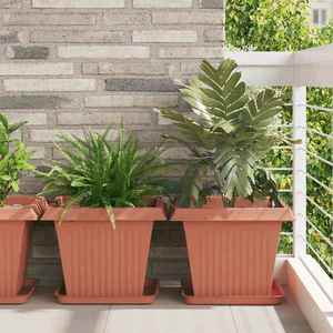 vidaXL Tavă Pătrată pentru Flori 6 pcs Roșu cărămidă 36 x 36 x 2.5 cm imagine