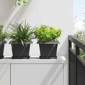 vidaXL Tavă Pătrată pentru Flori 6 pcs Negru 18 x 18 x 2 cm Plastic imagine
