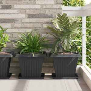 vidaXL Tavă Pătrată pentru Flori 6 pcs Negru 32 x 32 x 2, 5 cm Plastic imagine