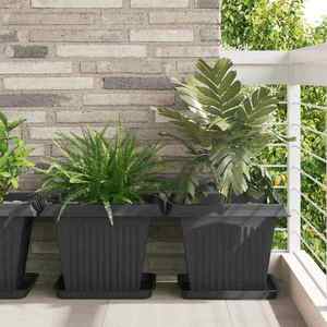 vidaXL Tavă Pătrată pentru Flori 6 pcs Negru 36 x 36 x 2.5 cm Plastic imagine