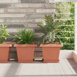 vidaXL Tavă Pătrată pentru Flori 24 pcs Roșu cărămidă 21 x 21 x 2 cm imagine