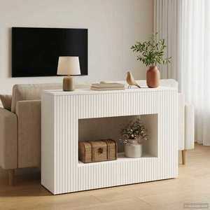 vidaXL Masă de consolă Dungi Alb 101 x 29 x 74 cm Lemn prelucrat imagine