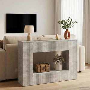 vidaXL Masă de consolă Dungi Gri Beton 101 x 29 x 74 cm Lemn prelucrat imagine