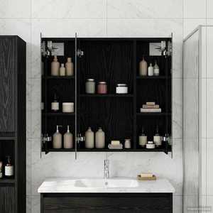 vidaXL Dulap cu oglindă pentru baie Stejar Negru 70 x 14, 5 x 70 cm imagine
