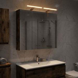 vidaXL Dulap cu oglindă pentru baie Stejar fumuriu 70 x 14, 5 x 70 cm imagine