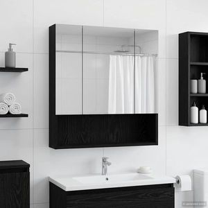 vidaXL Dulap cu oglindă pentru baie Stejar Negru 60 x 14.5 x 70 cm imagine