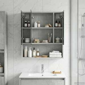 vidaXL Dulap cu oglindă pentru baie Gri din beton 60 x 14.5 x 70 cm imagine