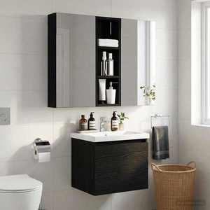 vidaXL Dulap de perete pentru baie Stejar Negru 20 x 10 x 60, 5 cm imagine