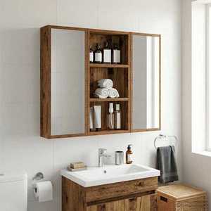 vidaXL Dulap de perete pentru baie Lemn vechi 30 x 10 x 60, 5 cm imagine