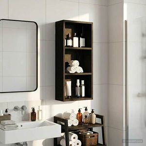 vidaXL Dulap de perete pentru baie Stejar Negru 30 x 14 x 70 cm imagine