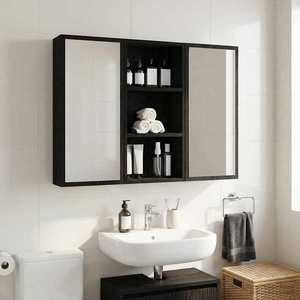 vidaXL Dulap de perete pentru baie Stejar Negru 30 x 16 x 62, 5 cm imagine