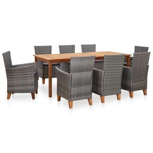 vidaXL Set mobilier de grădină, 9 piese, gri, poliratan & lemn acacia imagine