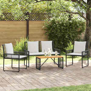 vidaXL Set de Mobilier pentru Exterior 4 pcs Negru și Alb crem imagine