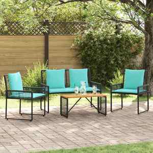 vidaXL Set de Mobilier pentru Exterior cu pernă 4 pcs Negru și Turcoaz imagine