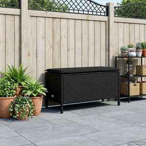 vidaXL Taburet pentru grădină cu pernă Negru 80 x 38 x 45 cm Ratan PE imagine
