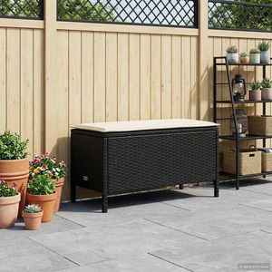 vidaXL Taburet pentru grădină Negru și Crem 80 x 38 x 45 cm Ratan PE imagine