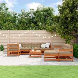 vidaXL Set de lounge pentru grădină 10 pcs Lemn de pin vopsit maro imagine
