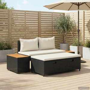 vidaXL Set de canapele de exterior cu pernă 4 pcs Negru și Alb crem imagine