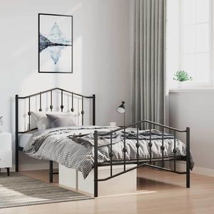 vidaXL Cadru pat metalic cu tăblii de cap/picioare negru, 100x190 cm imagine