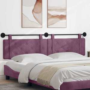 vidaXL Tăblie de pat suspendată Cu lumină LED Violet Catifea imagine