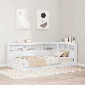 vidaXL Pat bibliotecă cu headboard Alb 75 x 190 cm Lemn compozit imagine