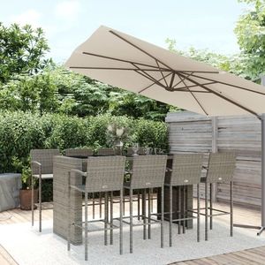 vidaXL Set mobilier bar de grădină, 9 piese, gri, poliratan imagine