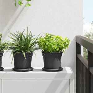vidaXL Tavă rotundă pentru flori 6 pcs Negru Ø 14 x 2 cm Plastic imagine