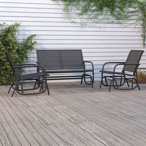vidaXL Set mobilier grădină planor, 3 piese, negru, textilenă și oțel imagine