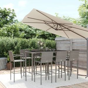 vidaXL Set mobilier bar de grădină, 9 piese, gri, poliratan imagine