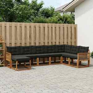vidaXL Set de canapele de exterior cu pernă 8 pcs Natural și Negru imagine