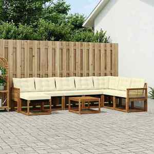vidaXL Set de canapele de exterior cu pernă 9 pcs Natural și Crem imagine