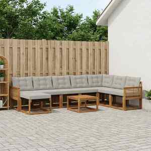 vidaXL Set de canapele de exterior 9 pcs Natural și gri deschis imagine