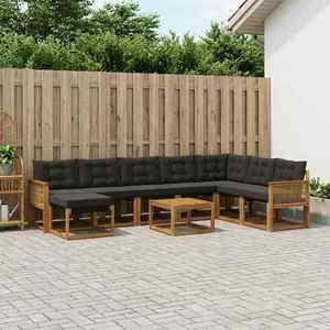 vidaXL Set de canapele de exterior cu pernă 9 pcs Natural și Negru imagine