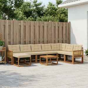 vidaXL Set de canapele de exterior cu pernă 9 pcs Natural și Bej imagine