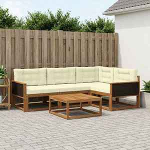 vidaXL Set de canapele de exterior cu pernă 5 pcs Natural și Crem imagine