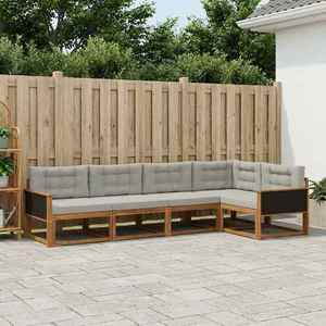 vidaXL Set de canapele de exterior 5 pcs Natural și Gri deschis imagine